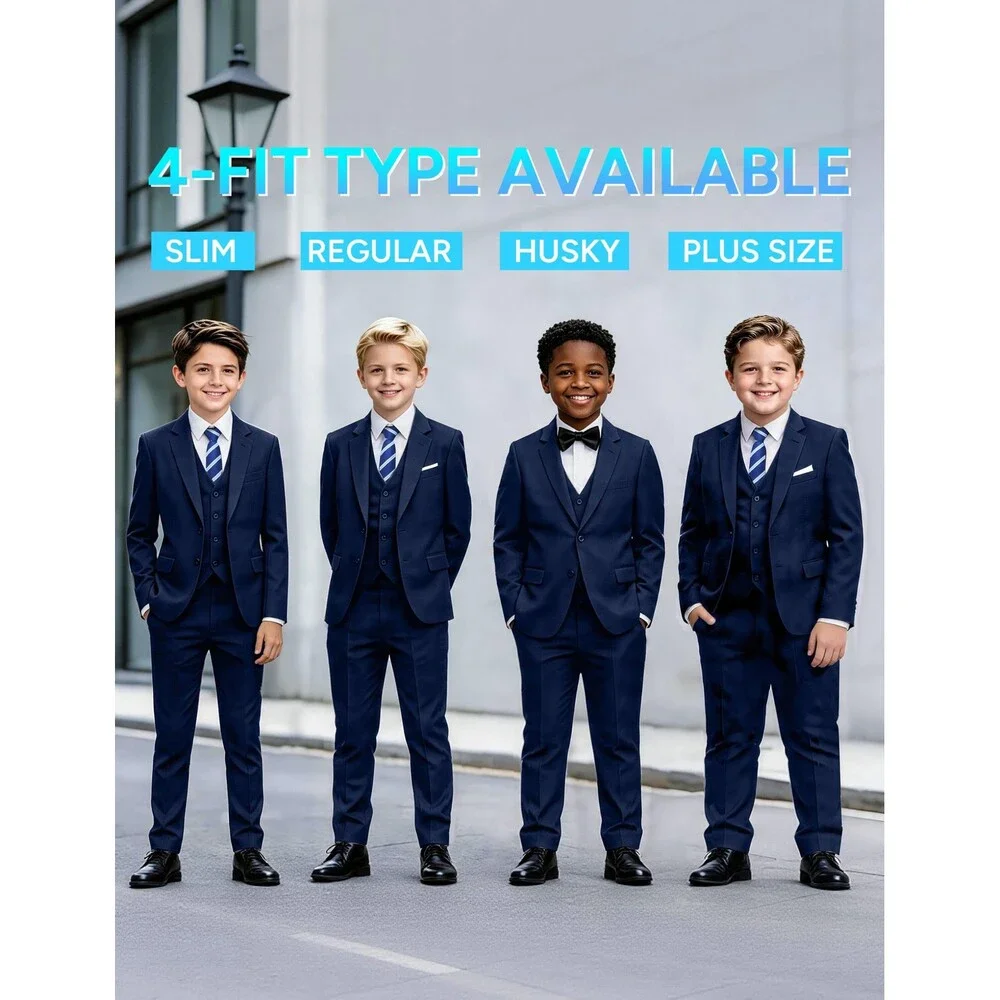 PACOROMANO Boys' Navy Boy Suit Husky 7 Pcs Suspenders Formal Set Ring Bearer 12